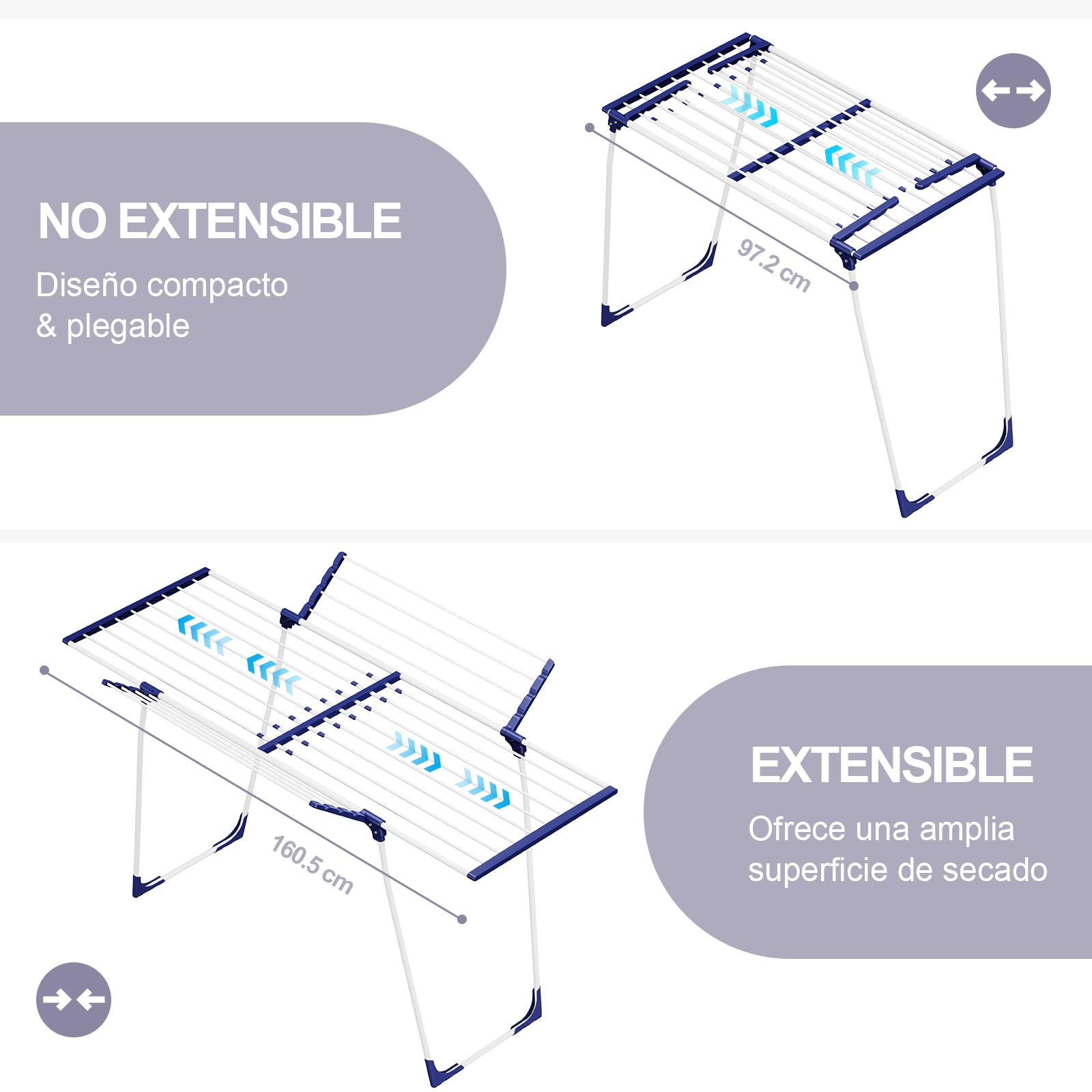 SYKIARIOL Tendedero de Colada, Colgador de Ropa Plegable Extensible, Secadora de alas con alas, con Bolsa de Pinzas y Soporte para Calcetines, Adecuado para Ropa y Toallas