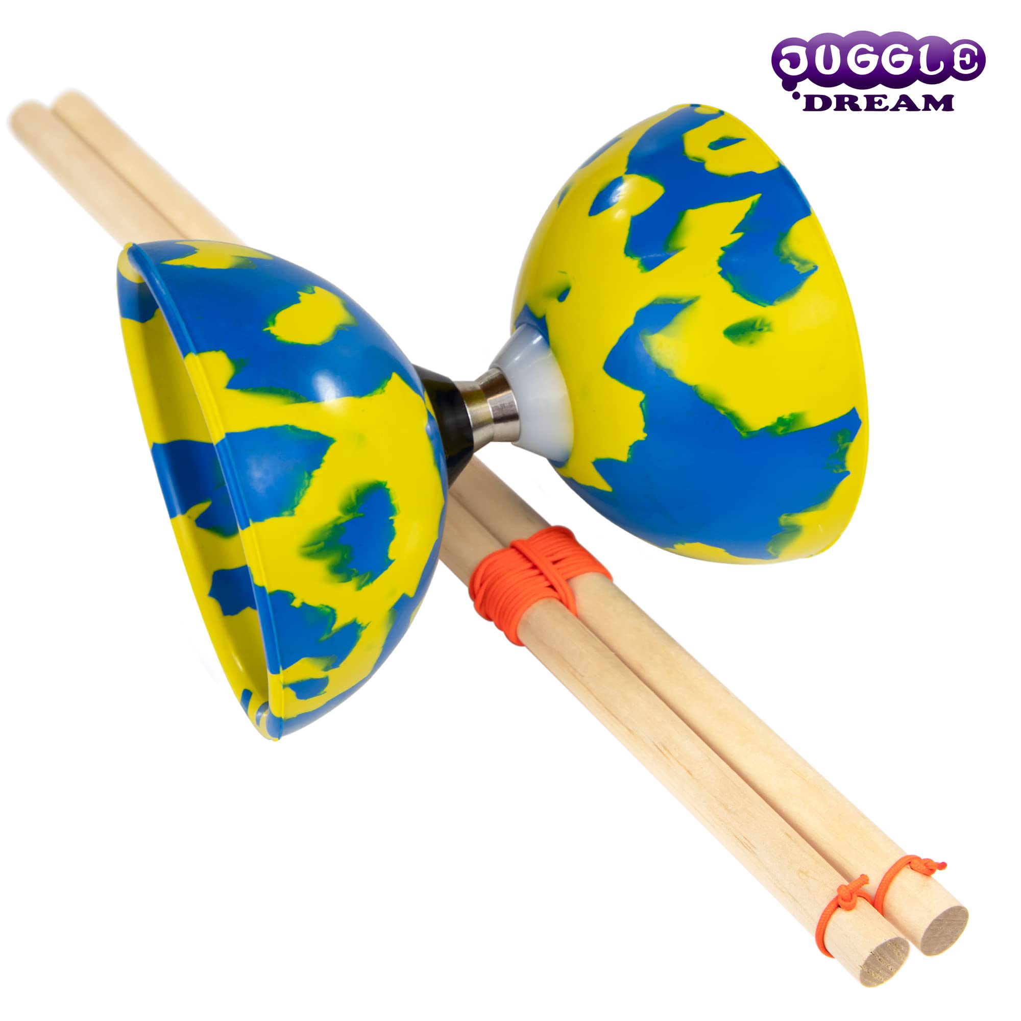 Juggle Dream Jester Diábolo Set para Malabares con Eje de Rodamientos, Palos de Madera y Vídeo de Aprendizaje (Azul/Amarillo)
