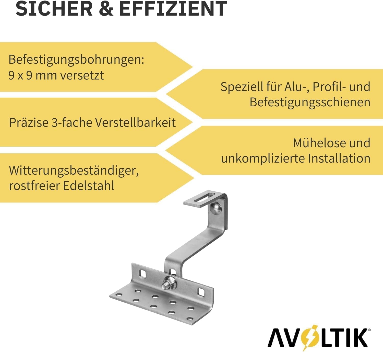 Avoltik 6x Dachhaken (3-fach verstellbar) Photovoltaik Halterung I Dachhalterungen Solarmodule A2 aus rostfreiem Edelstahl 1.4301 I robuste Dachhalterung Balkonkraftwerk zur sicheren Montage