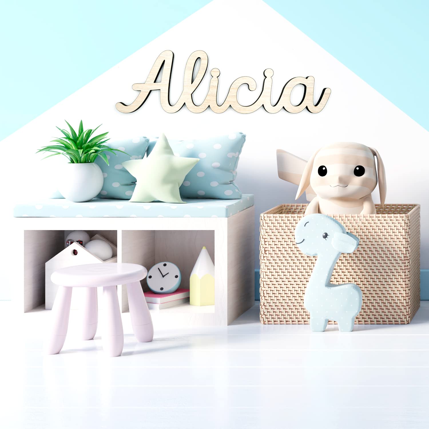 Nombre Madera Personalizado - Decoración Habitación Bebe Niño Niña - Regalo Original Nacimiento Bodas Bautizo Comunión Baby Shower Aniversario - Colgar de Pared Puerta - Niños Niñas Bebés