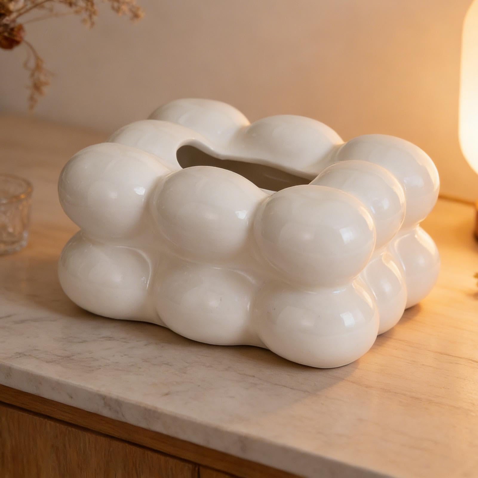 Portapañuelos Cubo Decorativo con Diseño Algodón de Azúcar Estético