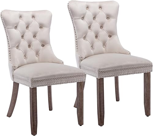 Rhomtree Silla de comedor copetuda moderna de terciopelo para comedor, sillas de comedor tapizadas con diseño de remache de clavo, anillo trasero