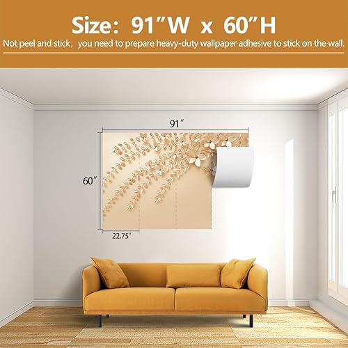 Miniatura 4 de Papel tapiz floral en relieve con árbol 3D para sala de estar y dormitorio (no despegar ni pegar)