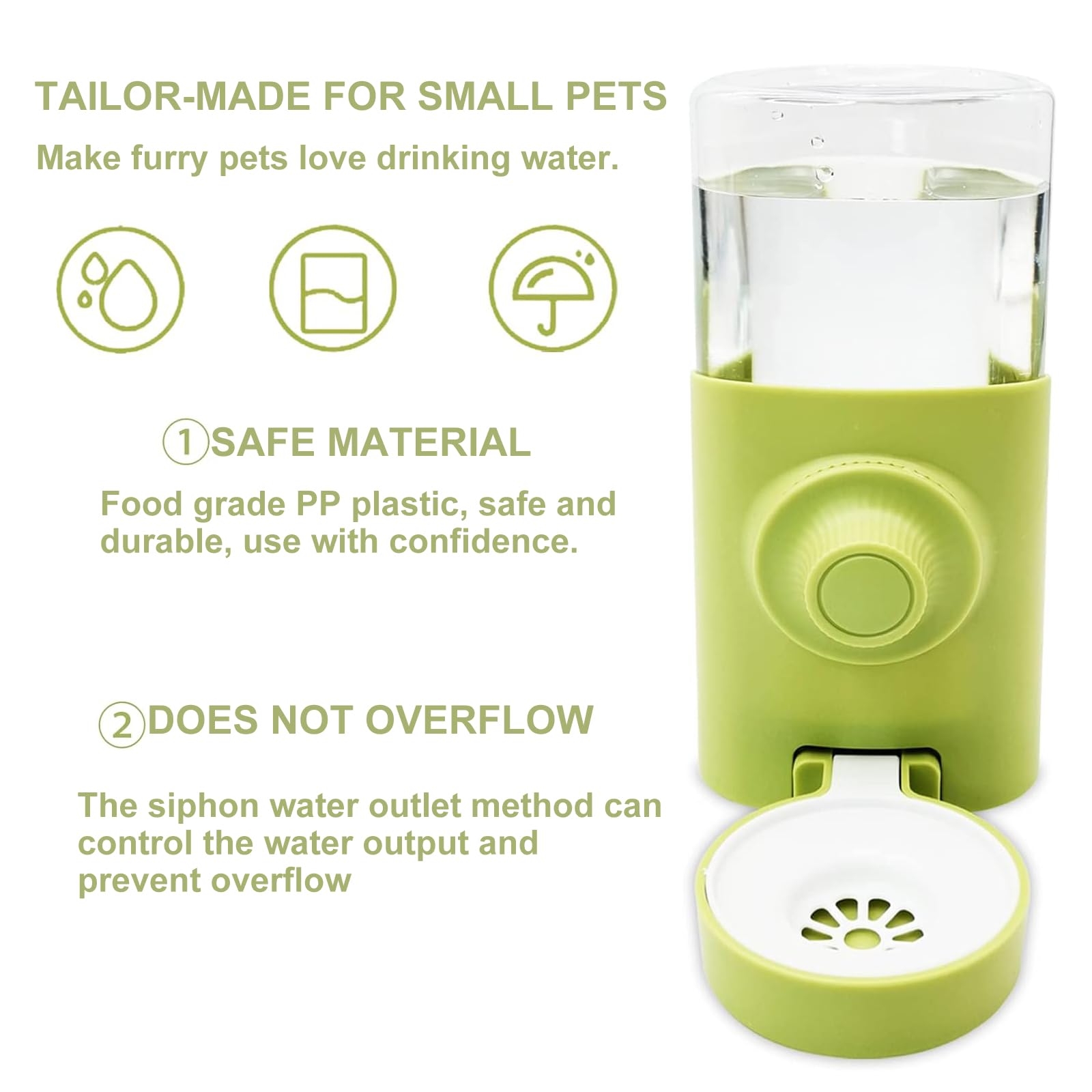 Distributeur d'eau automatique pour lapin, 600 ml, à suspendre, pour lapin, chinchilla, hérisson, écureuil, furet, vert