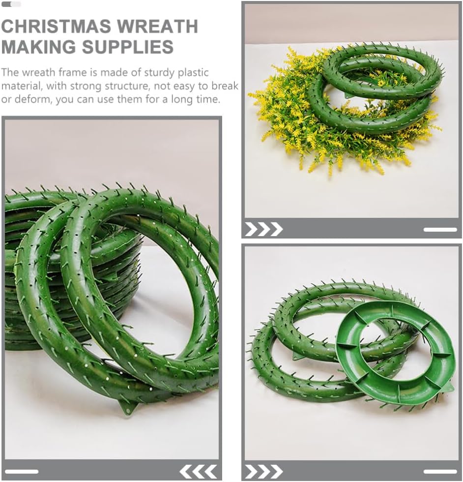 BESTOYARD 4Pcs Simulation Wreath Bracket - Green Plastic Holder for DIY Floral Decoration 7.87 Inch Wreath Rings for Christmas Weddings and Events