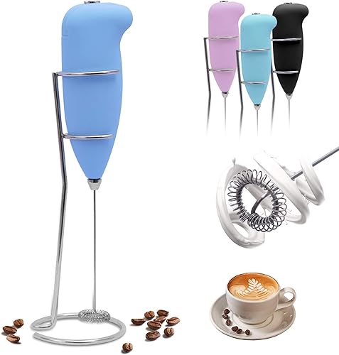 SONWELL Espumador de leche de mano mezclador de café con soporte de acero inoxidable máquina de espuma eléctrica a pilas espumador de leche para