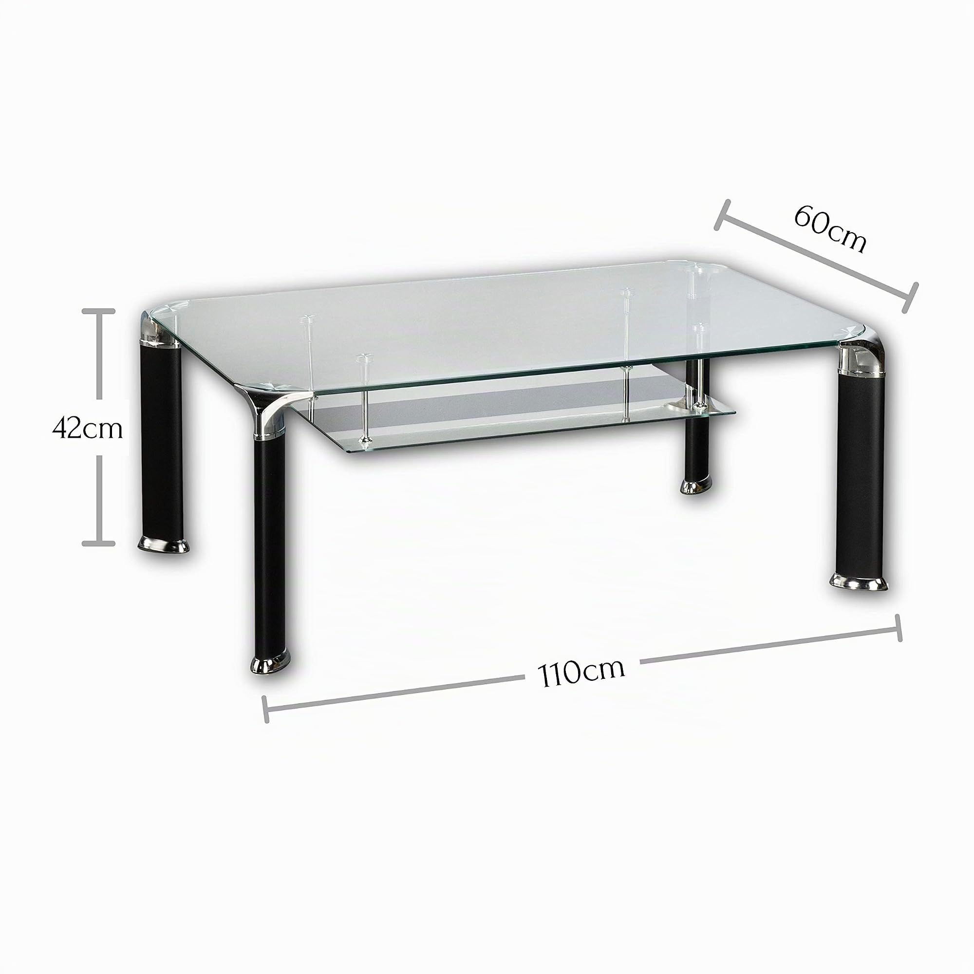 Stella Trading ALBERTO Couchtisch Glas mit schwarzem Metallgestell - geräumiger Glastisch mit Ablage für Ihren Wohnbereich - 100 x 42 x 60 cm (B/H/T)