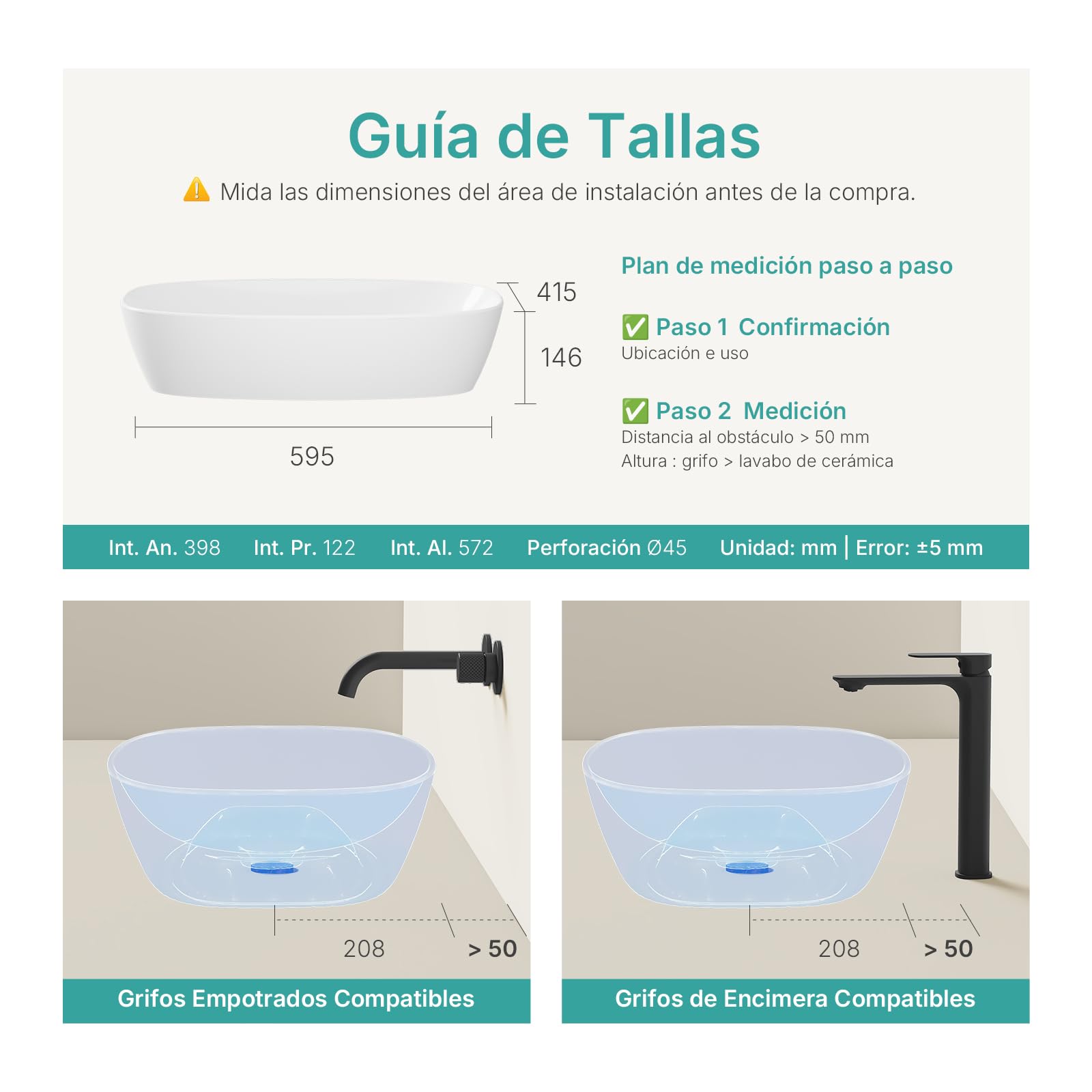 EMKE Lavamanos de Baño Ovalado 59,5 x 41,5 cm, Blanco Brillante | Lavabo Sobre Encimera de Cerámica, Pila Sobreponer Moderna para Baño y Aseo (Sin Grifo ni Desagüe)