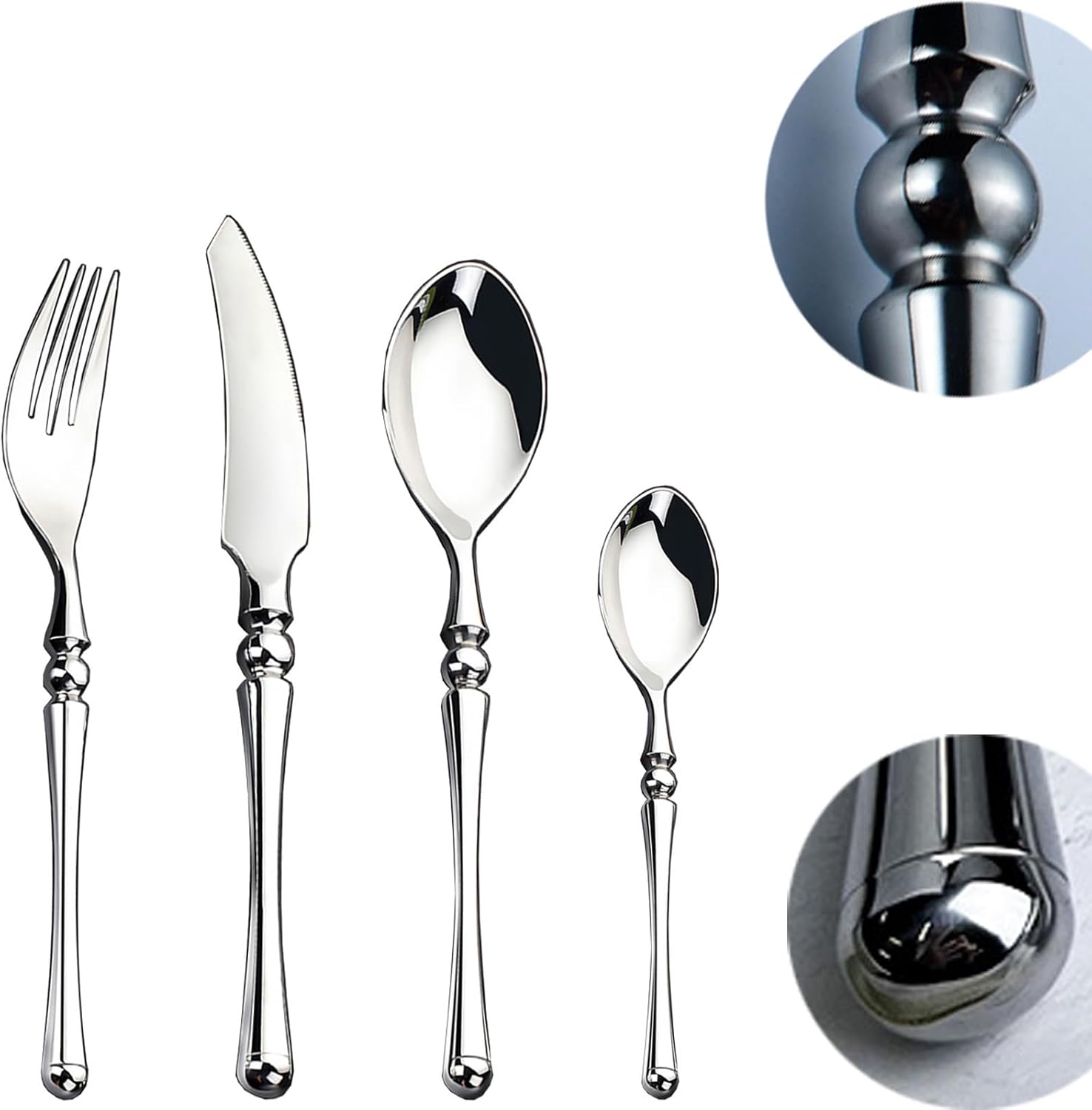 JUSTSHOT 16 Piece Unique Flatware Set with Round Handle,1810 stainless steel Silverware Set for 4,Silver Forks and Spoons Silverware Set,Mirror Polished,Dishwasher Safe