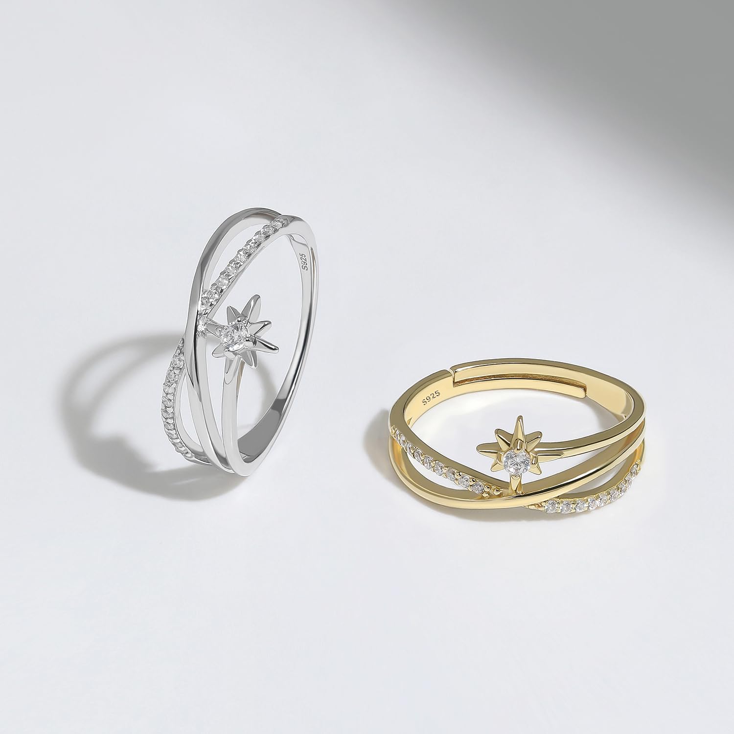 Meissa Anello Donna Argento 925 Stella Anello Abbraccio Anello Regolabile Donna con Zirconia cubica Delicato Anello Infinito Compleanno Anniversario Regali di Gioielli per Moglie