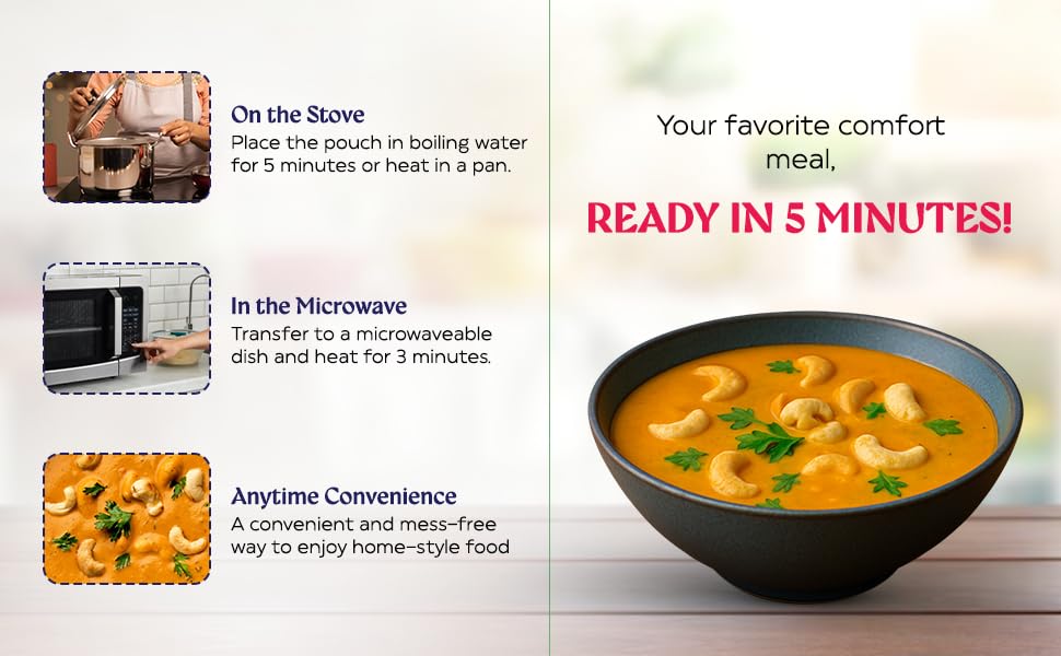 HOCCO Kaju Curry Ready to Eat | Just Heat and Eat | Pure Veg Indian Food | No Added Preservative & Colours | Meal Ready in 5 Minutes | Microwave-Able Serve 2 300gm (Kaju Curry-Pack of 1) - Image 5 thumbnail