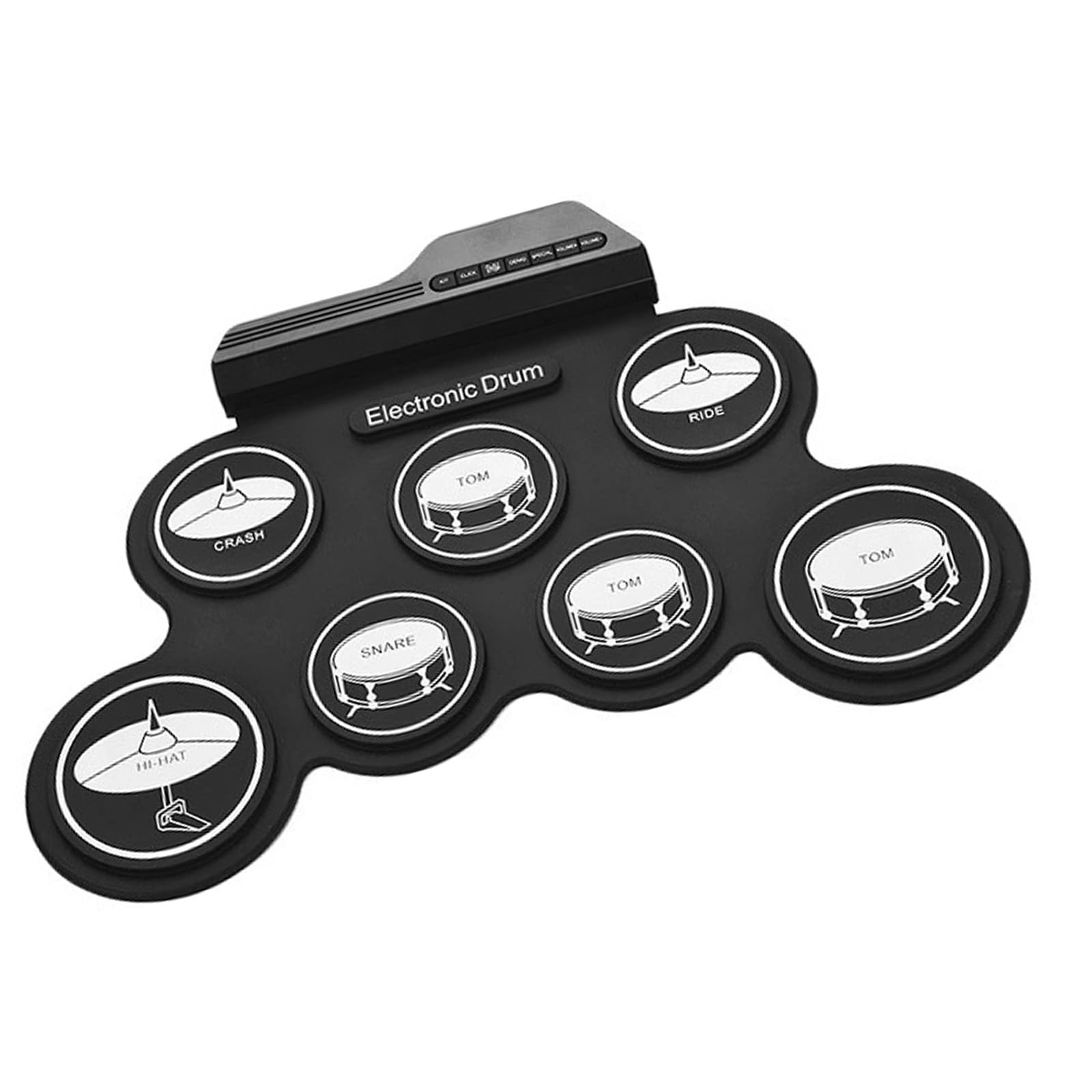 Juego de batería electrónica de 7 almohadillas enrollables para práctica, altavoces integrados, auriculares USB, para niños y adultos principiantes