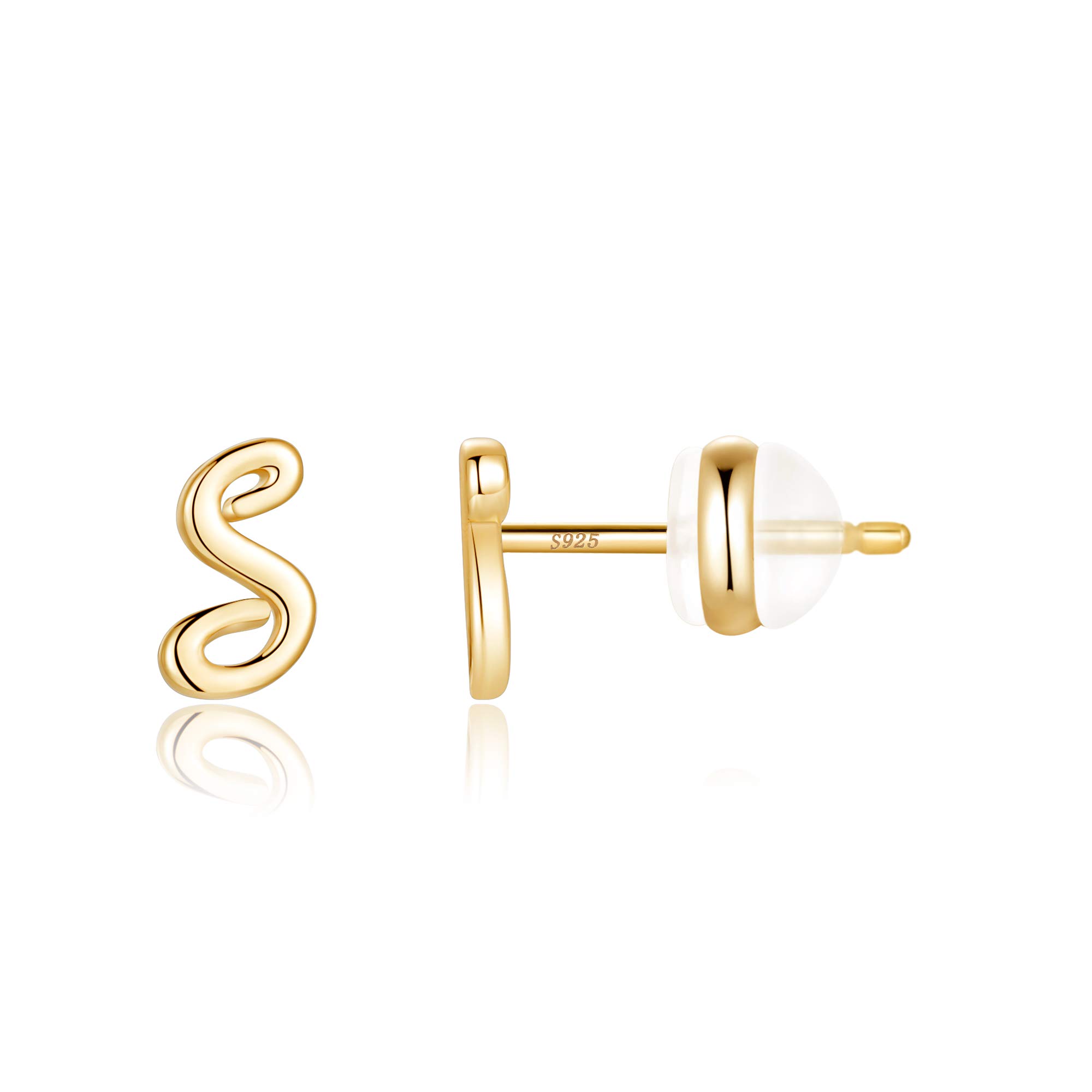 MONOOCInitial Stud Earrings for Girls Women, S925 Sterling Silver Post 14K Real Gold Plated Initial Letter Stud Earrings for Toddler Kids Hypoallergenic Tiny Alphabet Initial Studs Sensitive Girls Earrings