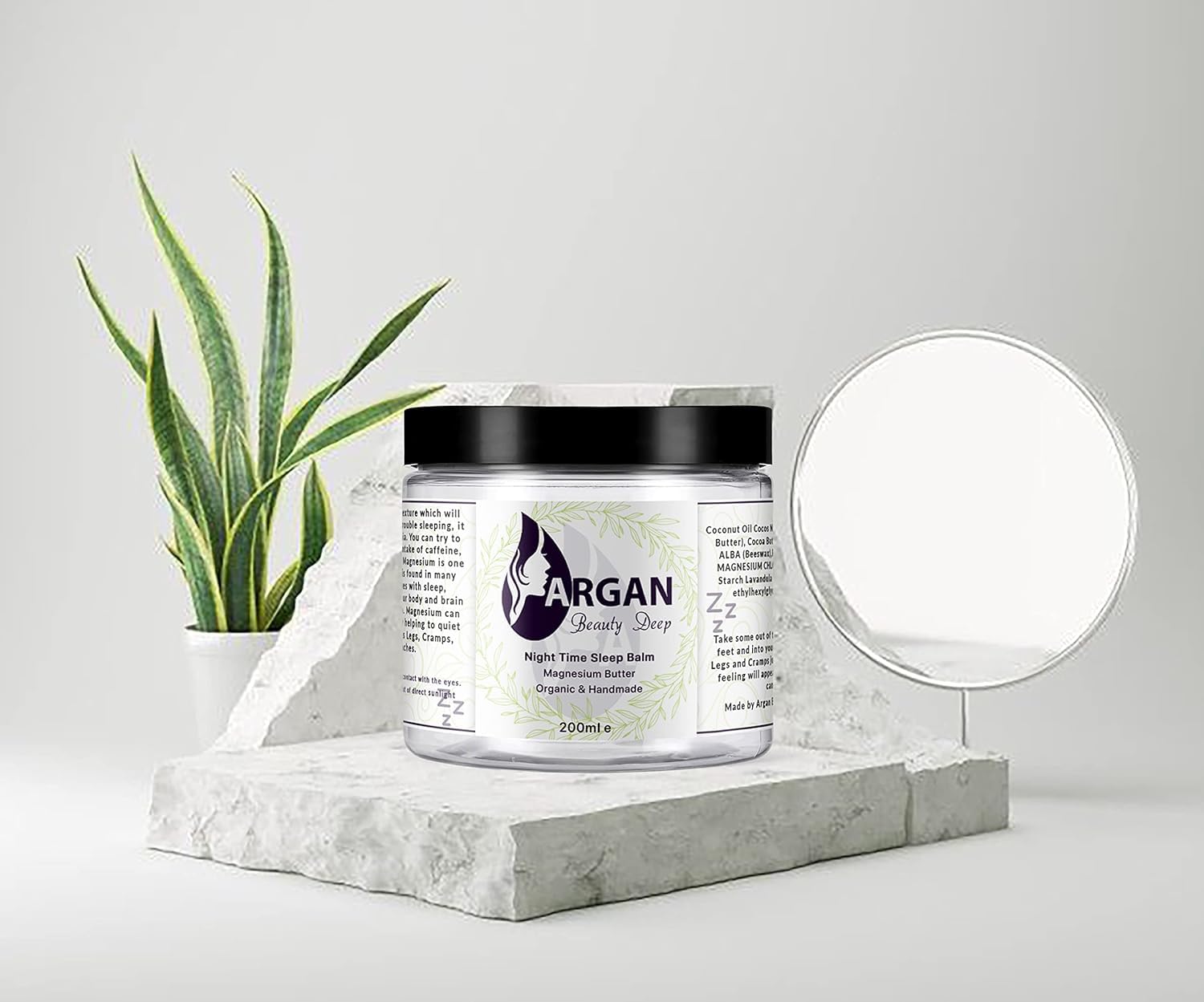 Argan Nourish Night Time Sleep Balm, Magnesium Butter, aids sleep problems, restless legs, 200ml, White - Image 2