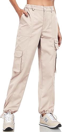 Miniatura 3 de Women's Cargo Work Pants Elastic Waist Straight Leg Casual Travel Hiking Pants Loose Cotton Military Pants 7 Pockets