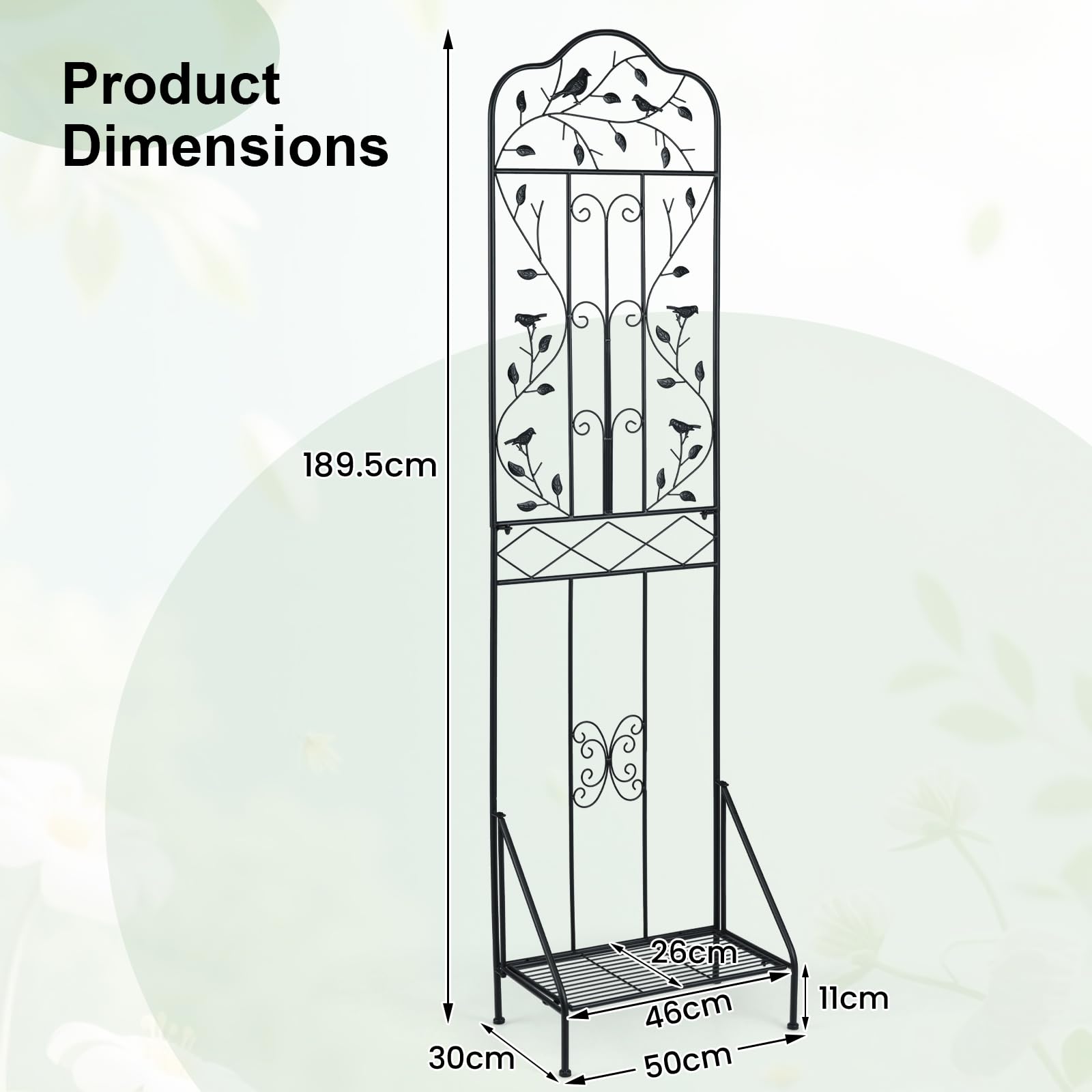 GOPLUS Soporte de Jardín para Plantas Trepadoras, Valla Exterior de Metal con Estante Plegable, Dispositivo Antivuelco para Verduras, Flores y Frutas, para Boda, Fiesta (Negro,2)