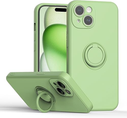 Miniatura 9 de Hongxinyu Funda para iPhone 15 Plus 2023, anillo delgado de silicona líquida, con soporte de microfibra suave antiarañazos, forro de protección