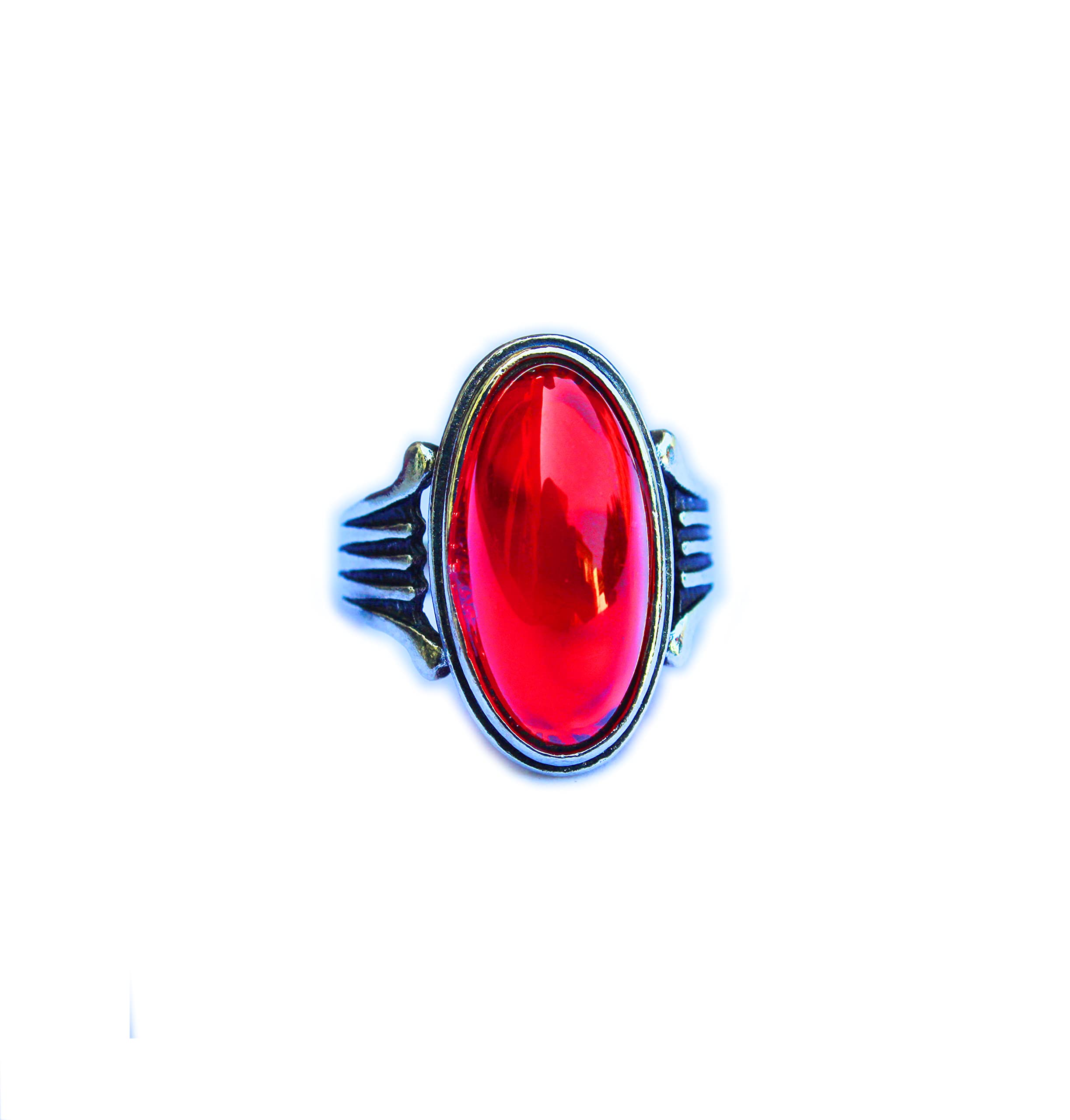 GenericCrystal Pigon Blood Ruby Gemstone Oval Designer Solitaire Ring in Stainless Steel with Platinum Plating
