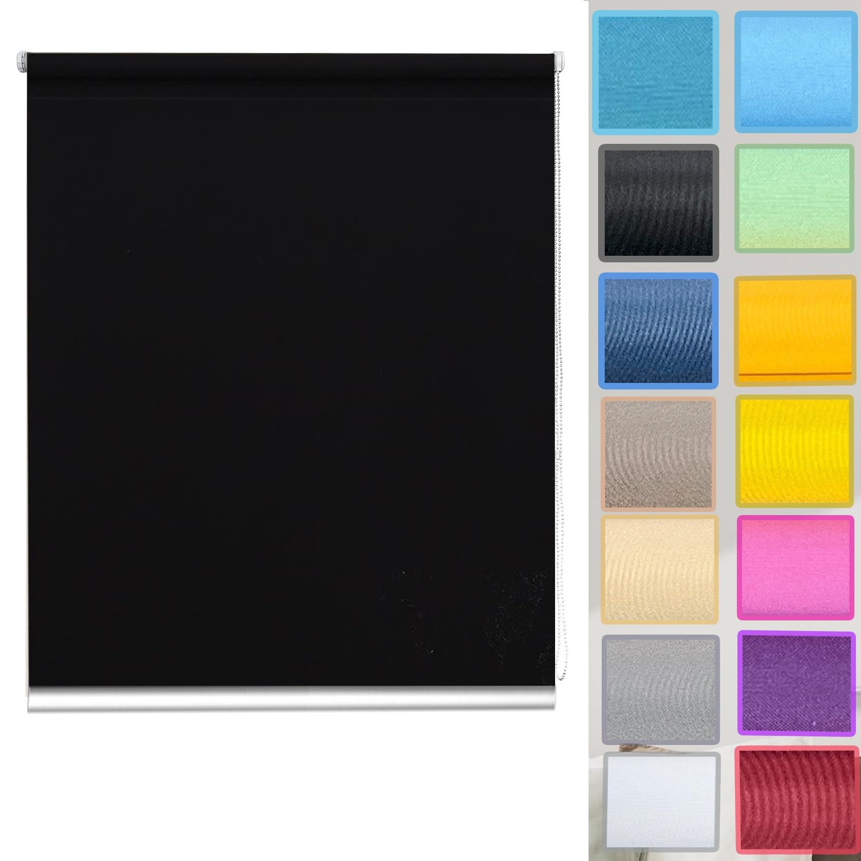 Thermal Blackout Roller Blind 55 x 220 cm UV Protection Thermal Properties Easy Fit UV-Resistant Thermal Blind with Beaded Chain for Window and Door, Black — image 1
