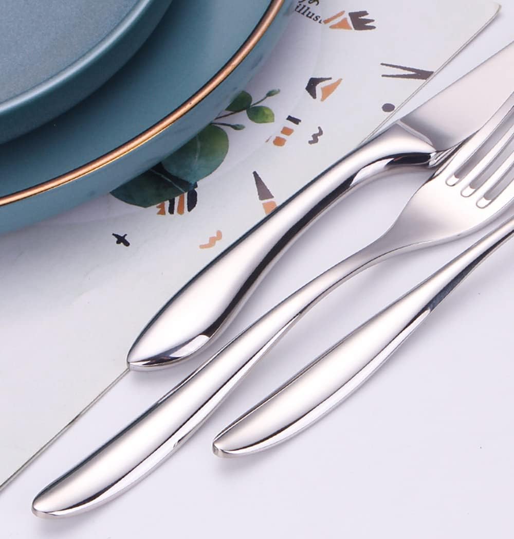 Silverware Set for 12 Delicate 18/10 Stainless Steel Heavy Flatware Set Nice Weight 60 Piece Include Knives Forks and Spoons Set Cutlery Utensils Set for Home Kitchen Mirror Polished