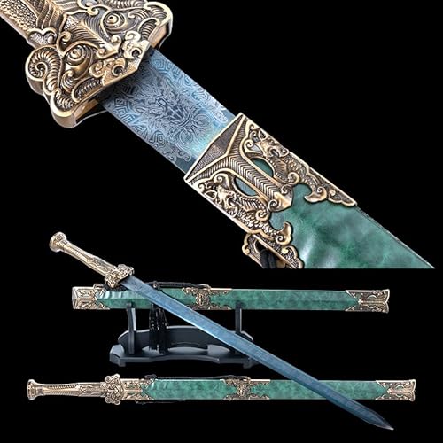 Handmade High Manganese Steel Han Style Decorative Sword withEmerald-Toned Mythical Beast Sword - Exquisite Craftsmanship, Collectible Art Piece for Home Decor for Boyfriend