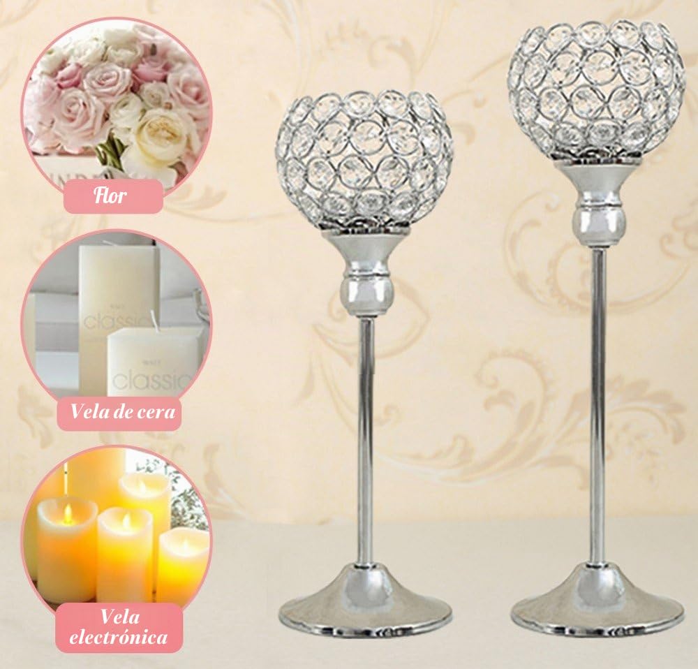 Juego de candelabros de cristal, para decoración del hogar, Plateado, 30 &35cm