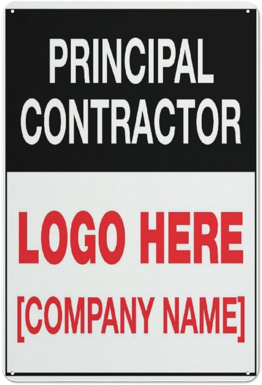 Principal Contractor Rust Free Aluminum Sign - Premium, Sun-Proof Decor with Pre-Drilled Holes for Home Yard, Construction Site - 12x8 Inch​