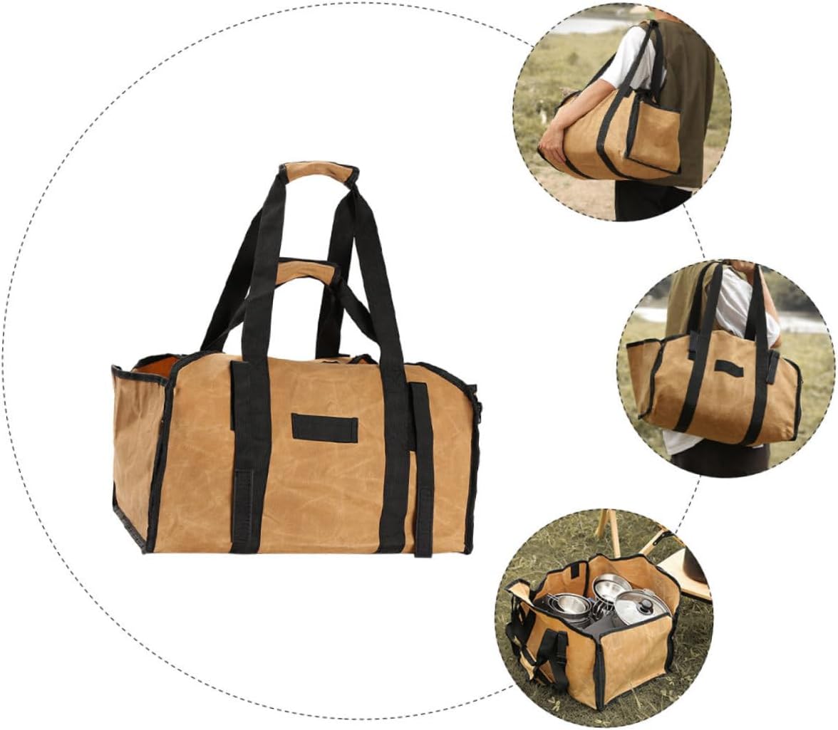 1pc Portable Firewood Carrier Bag Canvas Wood Tote for Outdoor Camping and Home Use Heavy Duty Log Holder Double Handles Khaki