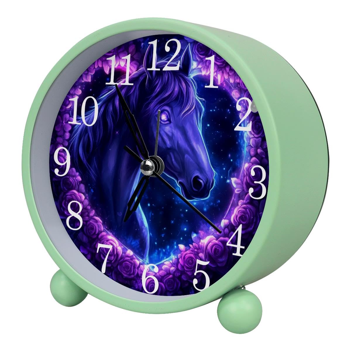 Alarm Clock Horse Purple Heart, Silent Non-Ticking with Night Light