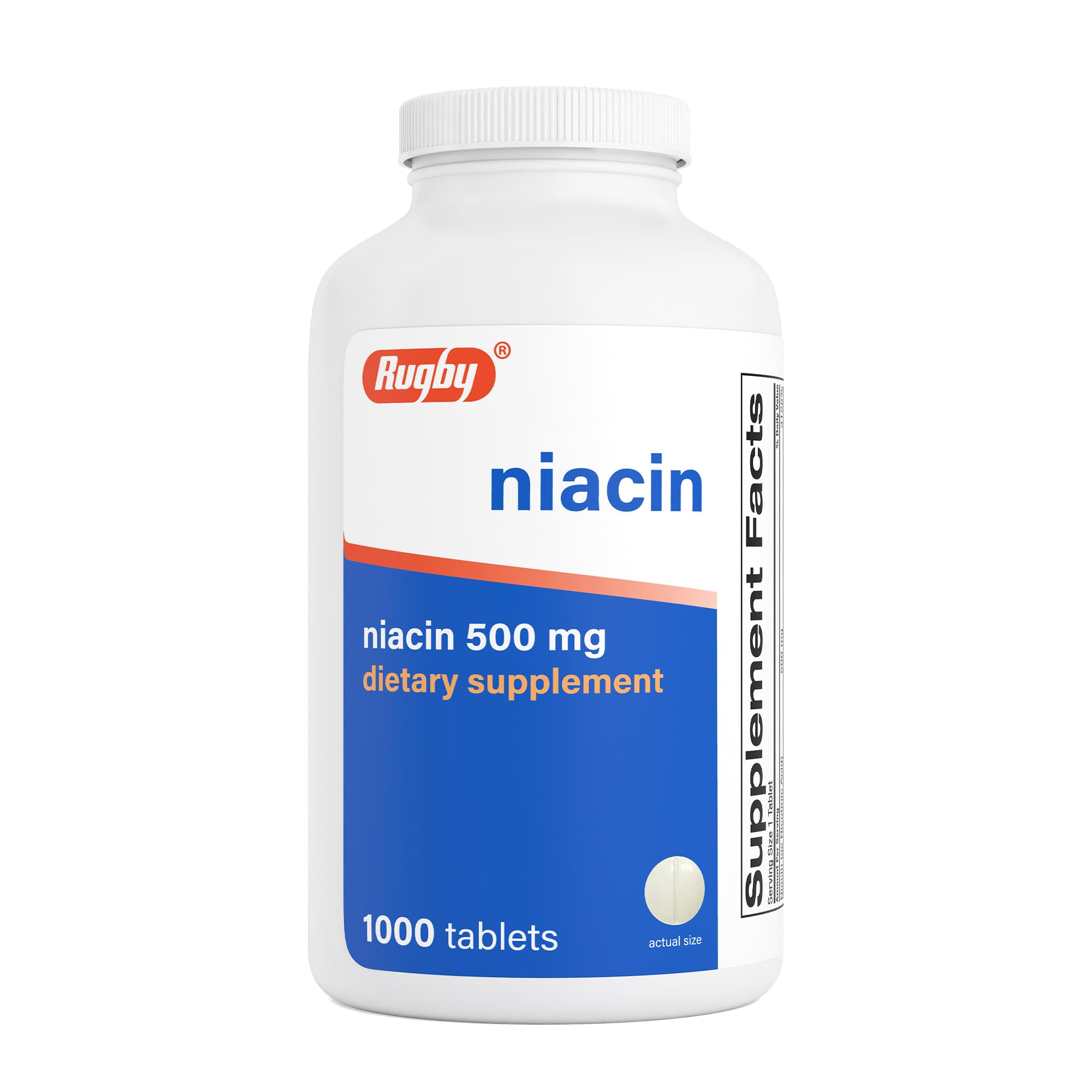 Rugby Niacin 500mg - Vitamin B3 Supplement for Men and Women - 1,000 Tablets (1-Pack)