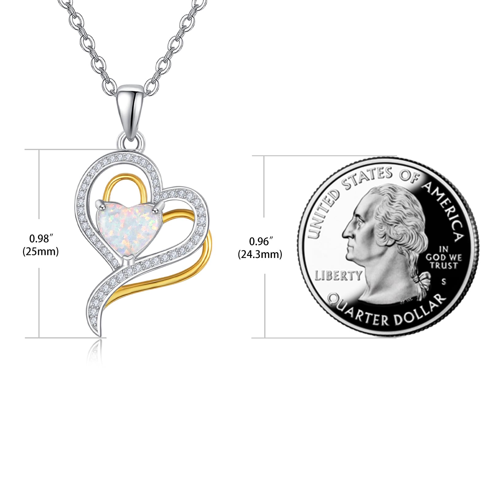 TANGPOET Collar de ópalo de plata de ley 925 con colgante de corazón, Regalos Mujer, Joyería de cumpleaños para mujeres y niñas, Plata esterlina