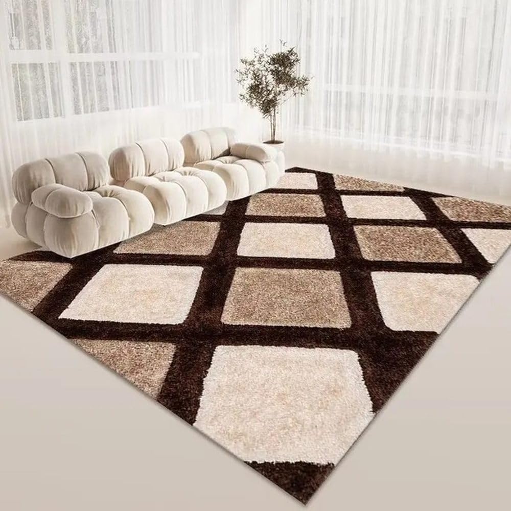 Tapis marron nordique antidérapant pour grand salon et chambre cocooning