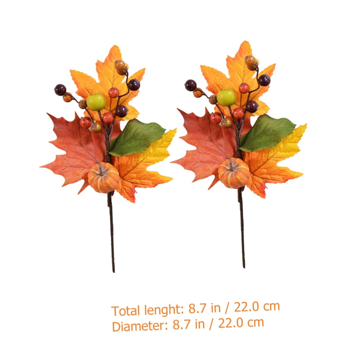 jojofuny 4 Sets Künstlicher Kürbis-Ahornblatt-Zweig Herbstblätter Erntedank-Dekoration Kunstpflanze Für Zuhause Outdoor Garten Dekoration 2 Stück X 4