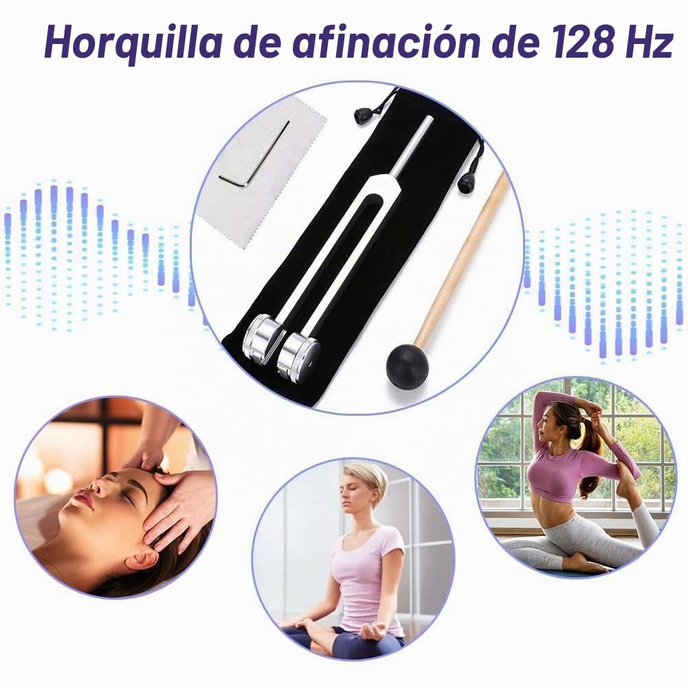 Diapasón de 128 Hz Diapasón Terapéutico Diapasón Neurología Aleación de Aluminio Respuesta de Frecuencia Precisa con un Martillo de Silicona para la Terapia Terapia de Chakras Terapia de