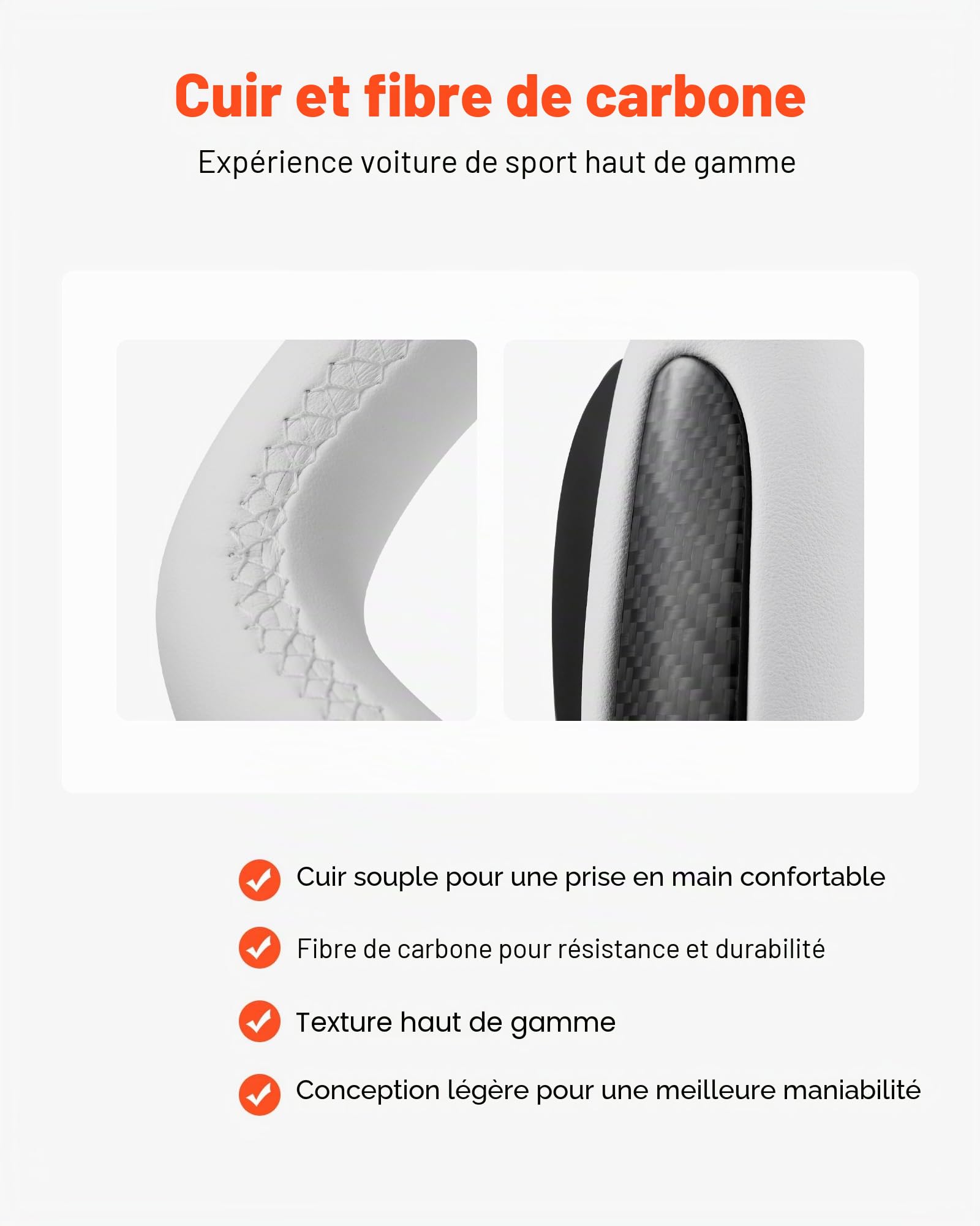 VEVOR Volant Compatible avec Tesla Model 3 (2016-2023), Volant de Direction en Fibre de Carbone, Forme en D, Méplat avec Fonction Chauffante, Poignée en Cuir avec Texture Antidérapante, Blanc