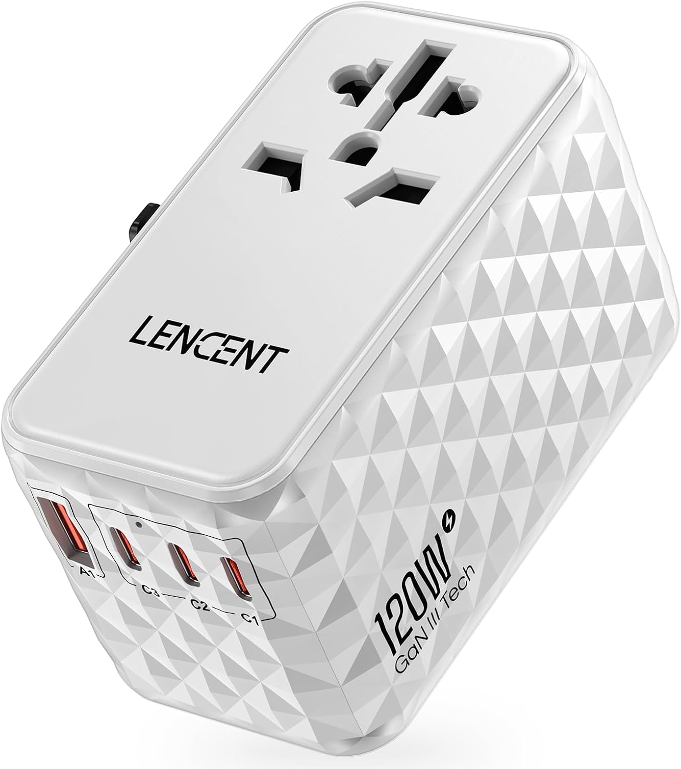 LENCENT 65W Universal Travel Adapter, GaN International Fast Charger 2 USB-A & 2 USB-C Power Plug Converter, Power Outlet Adapter for Phones,Laptops, All in One Travel Essentials for EU/USA/UK/AU