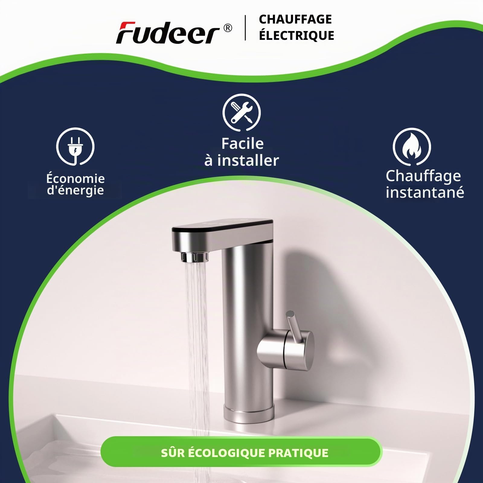 Robinet électrique de salle de bain avec chauffe-eau instantané 230 V, 3,3 kW avec affichage numérique (30-45 ℃), chauffage rapide, bec rotatif à 120 °, acier inoxydable 304 (argent)