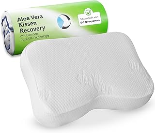 Nackenstützkissen Recovery mit pflegendem Aloe Vera Kissen-Bezug | HWS-Kopfkissen für aktive Hautpflege | Ergonomischer Visco-Schaum mit Bambus-Aktivkohle | Ideal für Allergiker | Gratis Reisetasche