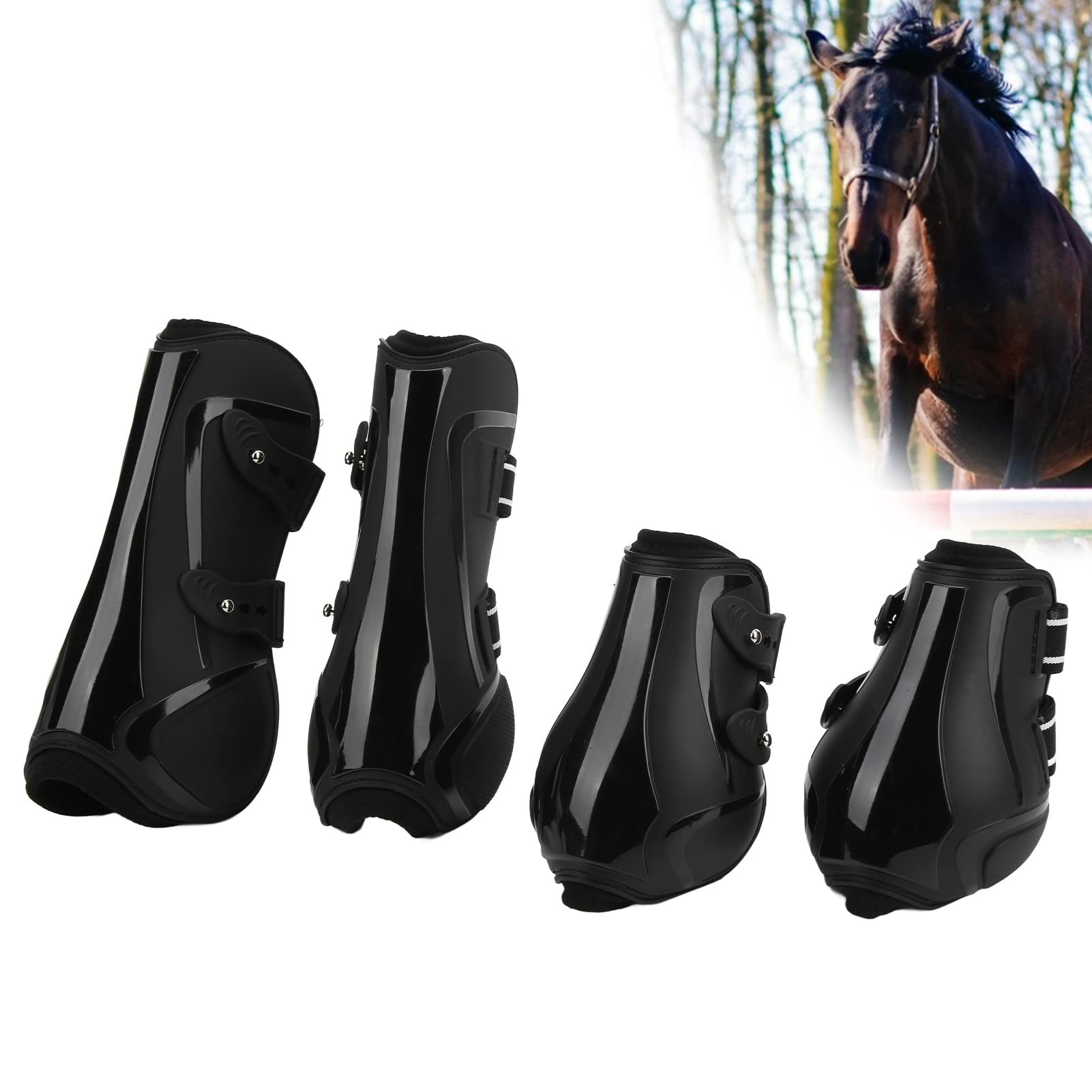 Protecteur de Jambe de Cheval, 4 Pièces, Coque en PU Durable, Néoprène Souple, Respirant pour Toutes Les Conditions Météorologiques pour Le Saut et L'équitation