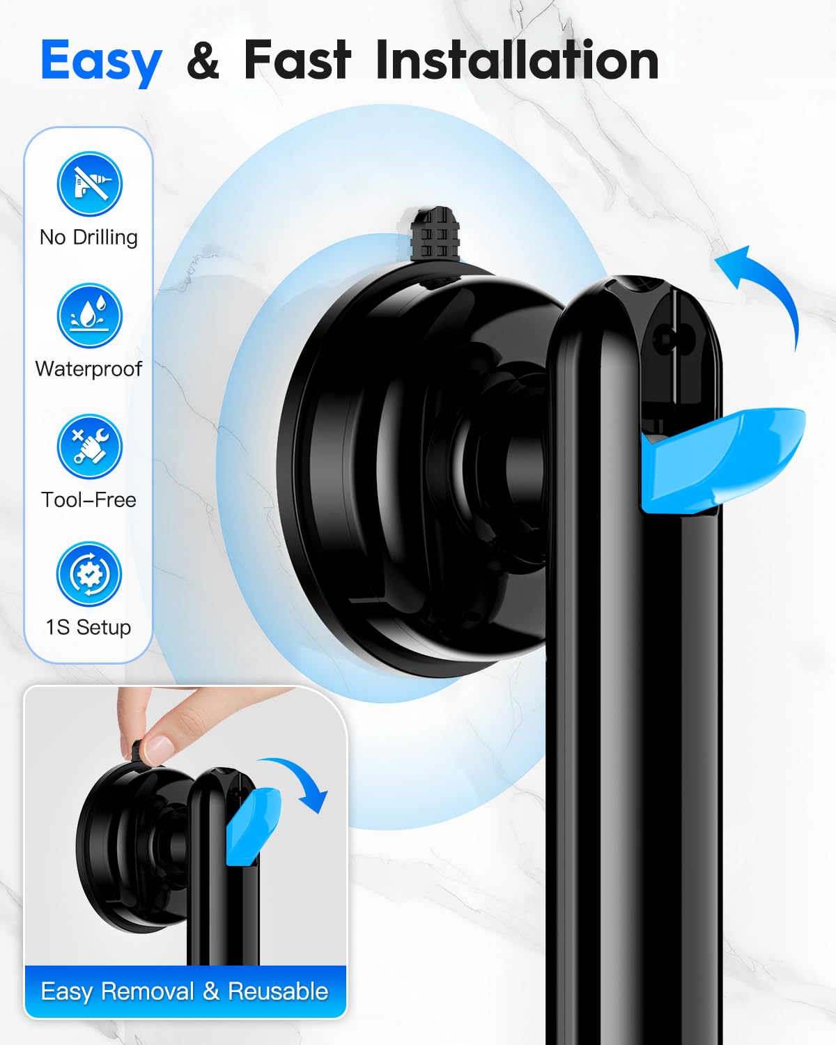 Upgraded 2-Pack Grab Bars for Shower Bathroom Wall, Heavy-Duty Suction Grab Bars Shower Handle Safety for Elderly Seniors Handicap, No Drilling Tool-Free, Easy Removal and Reusable (Black) - 3