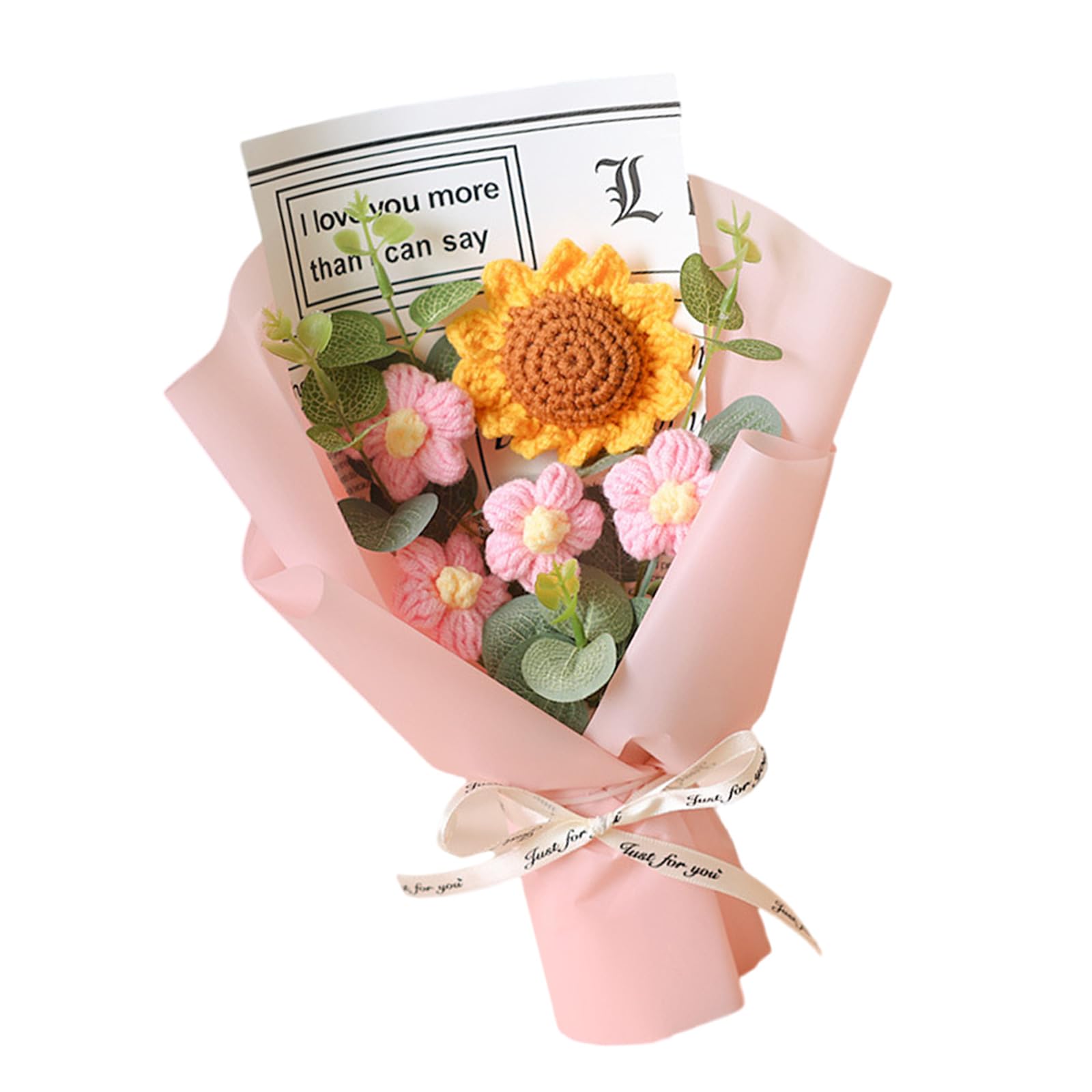 Msioytog Flower Bouquet Hypoallergenics Yarn Craft Flower Indoor Table Decoration Resistant Knitted