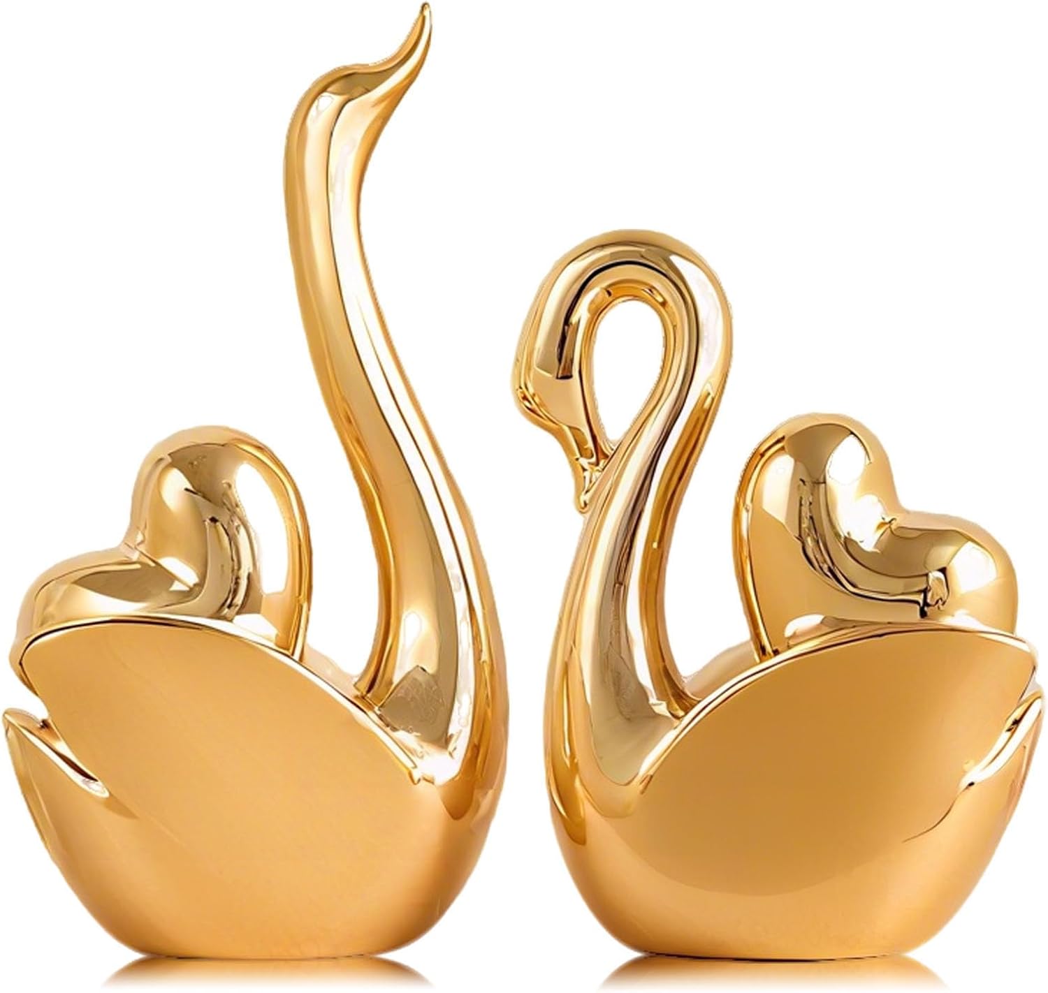 2pcs Ceramic Swan Couple Figurines,Elegant Swan with Gold Heart Statue,Wedding Gifts for Couples 2025,Mini Couple Statues Gifts for Newlyweds,Bedroom Dresser Shelf Decor Knick Knacks (Black White Red)
