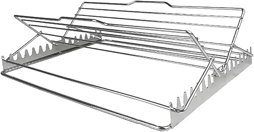 Qinlenyan Estante de asado de pavo en forma de V, estante ajustable para asar pollos de acero inoxidable, plegable, para asar y freír, color plateado