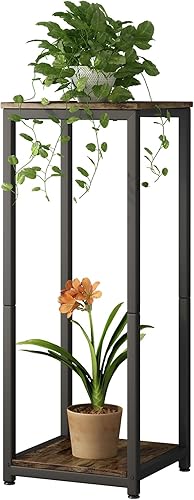 YIZAIJIA Soporte para plantas de esquina interior alto de 2 niveles de metal moderno para almacenamiento de flores para sala de estar, balcón,