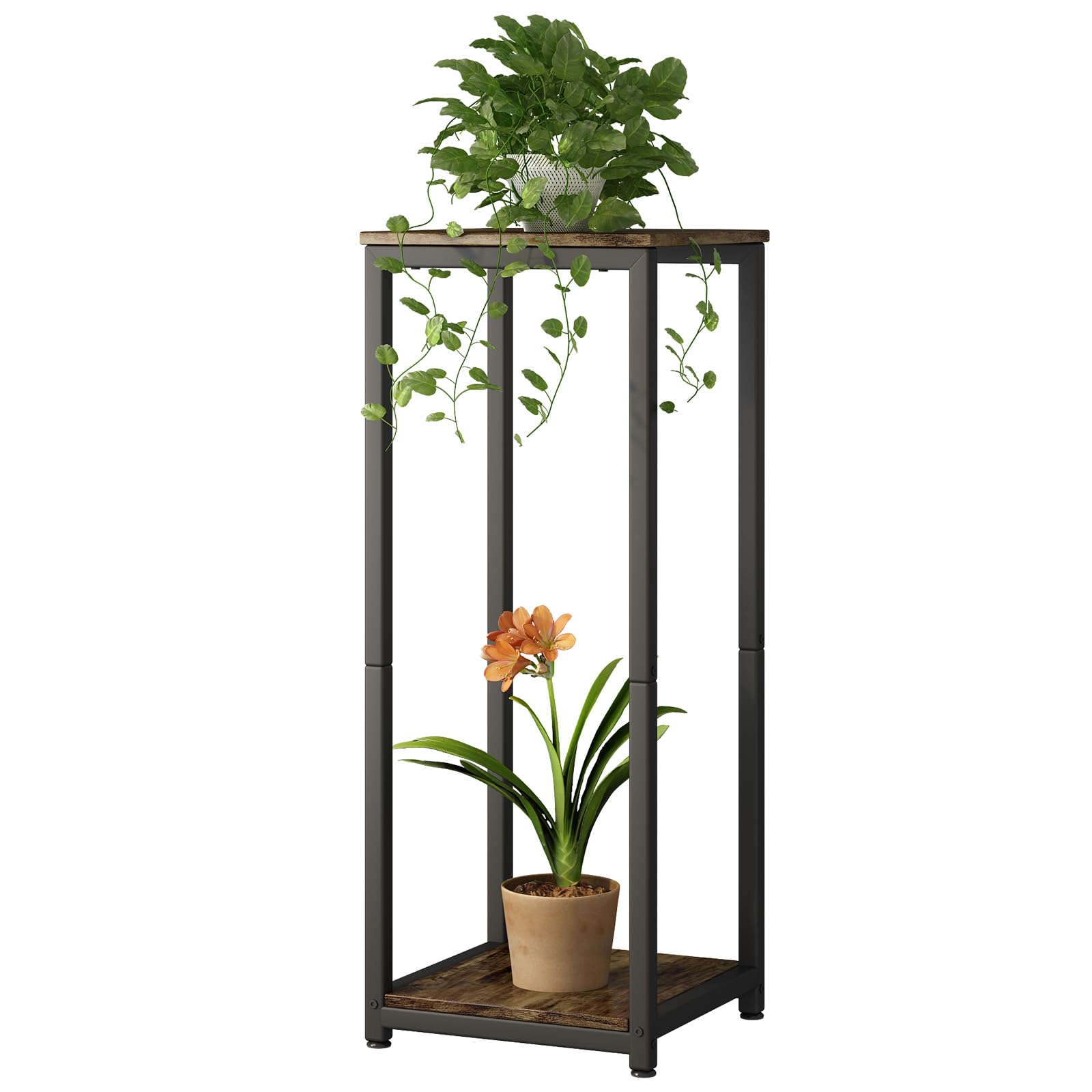 Plant Stand Indoor Corner Tall 2 Tier Metal Modern Flower Storage Plant Shelf Holder for Living Room Balcony Garden,Black (2 Tier-Black)