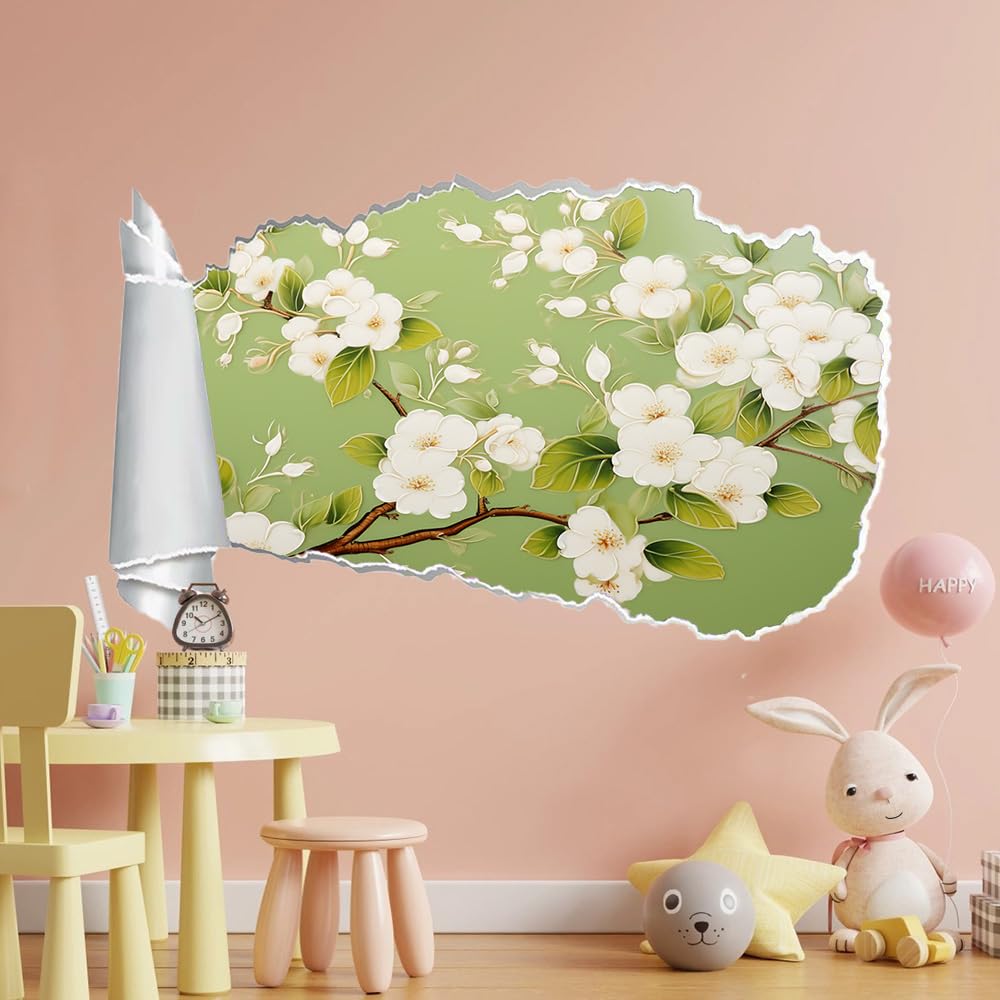 3D Durchbruch Wandtattoo Mädchen Kinderzimmer Blume Wandaufkleber Dekorative Zweigstellen Wandsticker für Junge Teenager Zimmer Wohnzimmer Schlafzimmer Wandbilder Deko