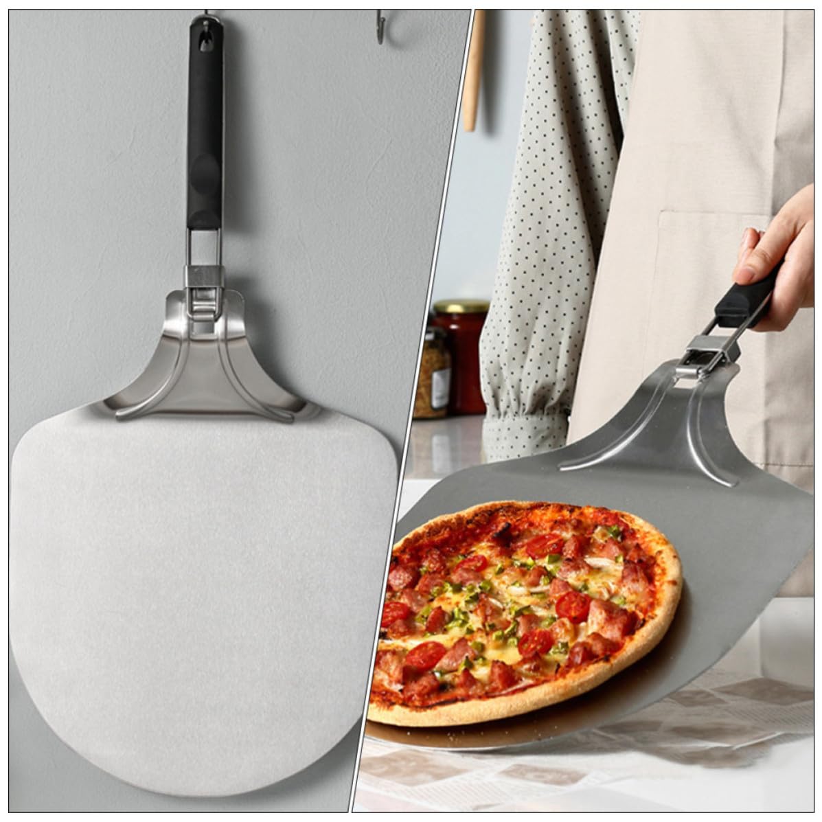 Pala Leggera da Acciaio Pieghevole per e in Inossidabile Pizza 12 Pollici, Anti-ruggine Utensile per Trasferire Casa e Pizzeria Pizze da Cucina Torte