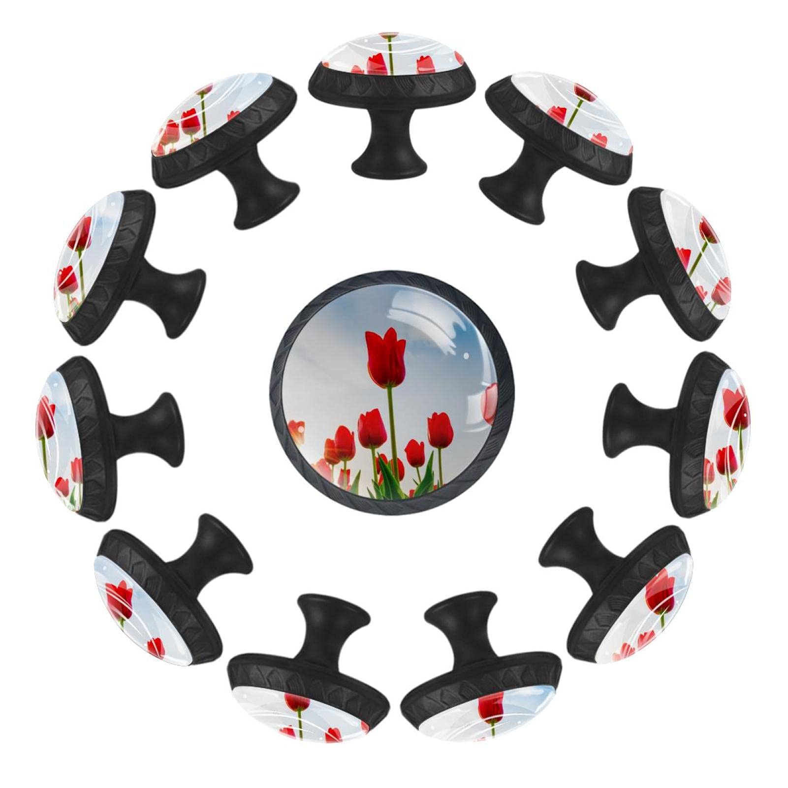 Boutons de tiroir commode chambre boutons de meuble ronds tulipes rouges lot de 12