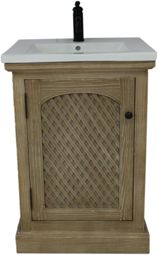 24" Rustic Solid Fir Vanity with Ceramic single Sink-No Faucet