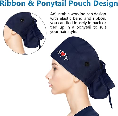 Vista 52 de Fesciory Gorras de trabajo ajustables con botón y banda para el sudor, sombreros de cola de caballo para mujer, cabello largo